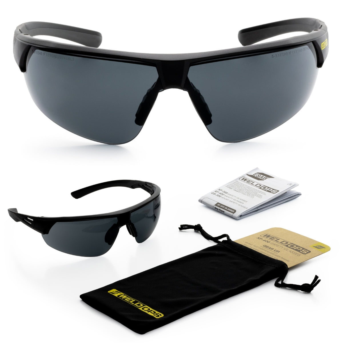 Okulary ochronne WeldOps XF-400 z przyciemnianymi szkłami – idealne do pracy na zewnątrz i spawania