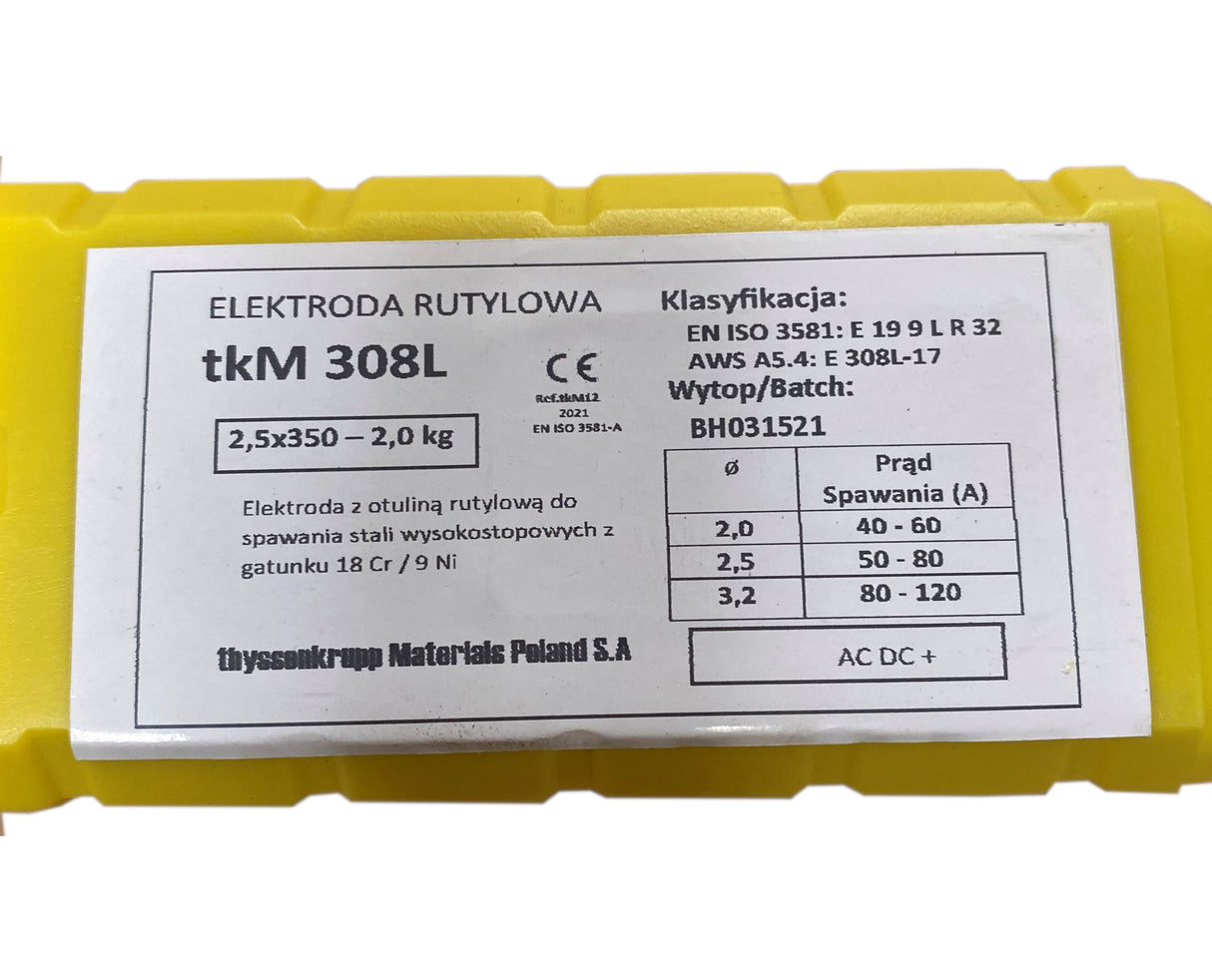 Etykieta techniczna elektrod INOX 308L – średnica 2,0 mm, paczka 1,5 kg