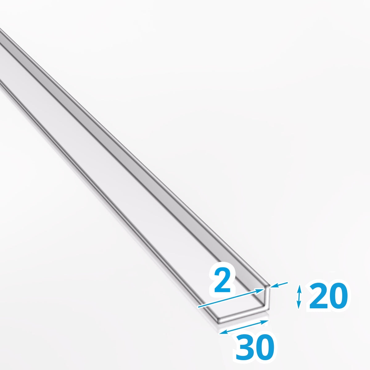 Kątownik aluminiowy 30x20x2 mm PA38 EN AW-6060 z wizualizacją wymiarów