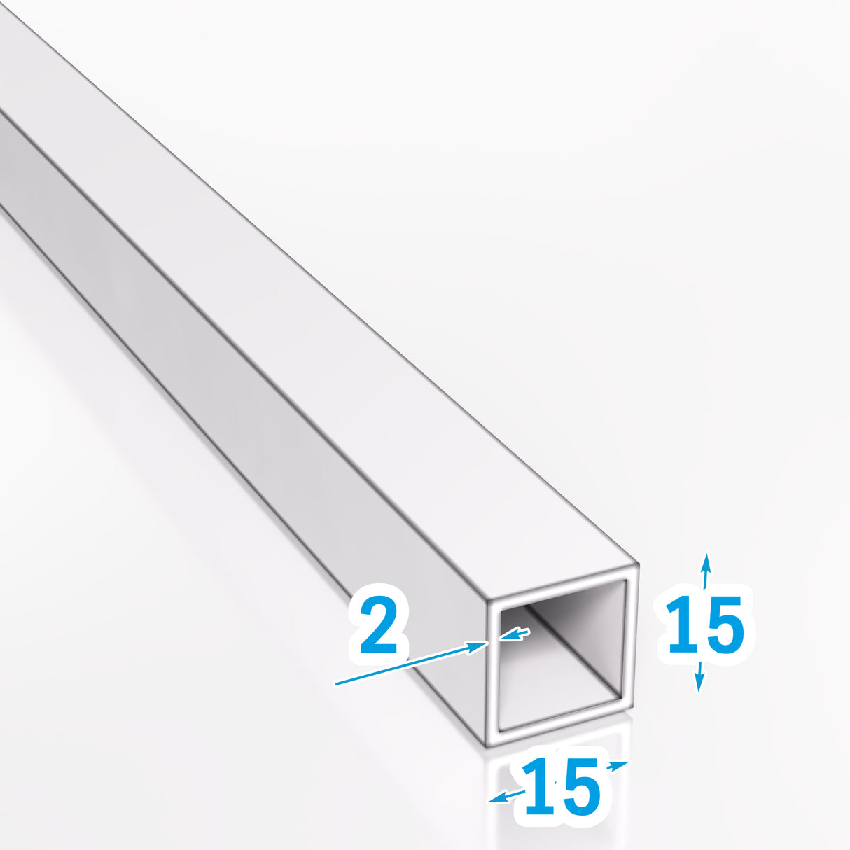 Aluminiowy profil zamknięty o wymiarach 15x15 mm i grubości ścianki 2 mm