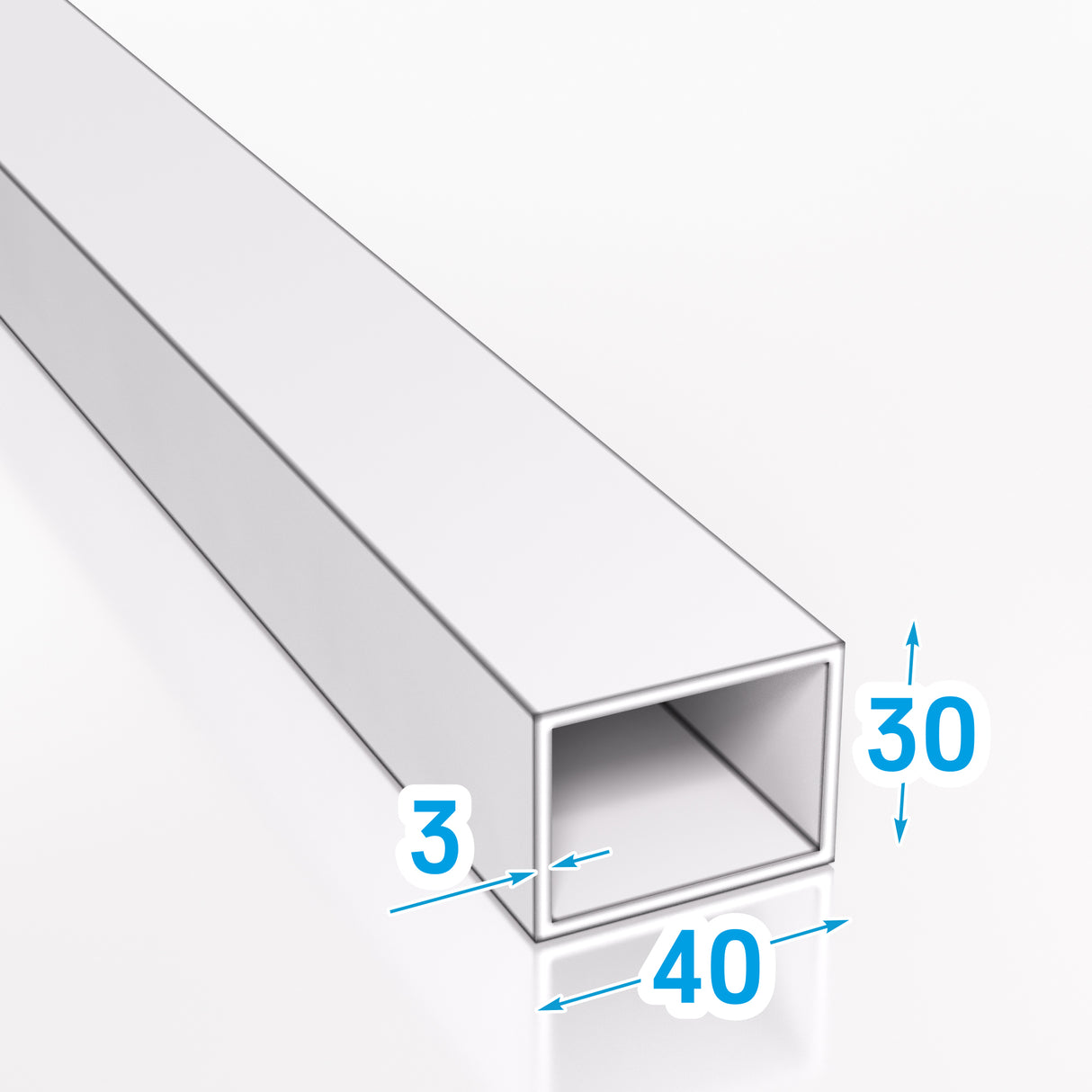 Profil aluminiowy prostokątny o wymiarach 40×30 mm i grubości ścianki 3 mm z oznaczeniem wymiarów na rysunku