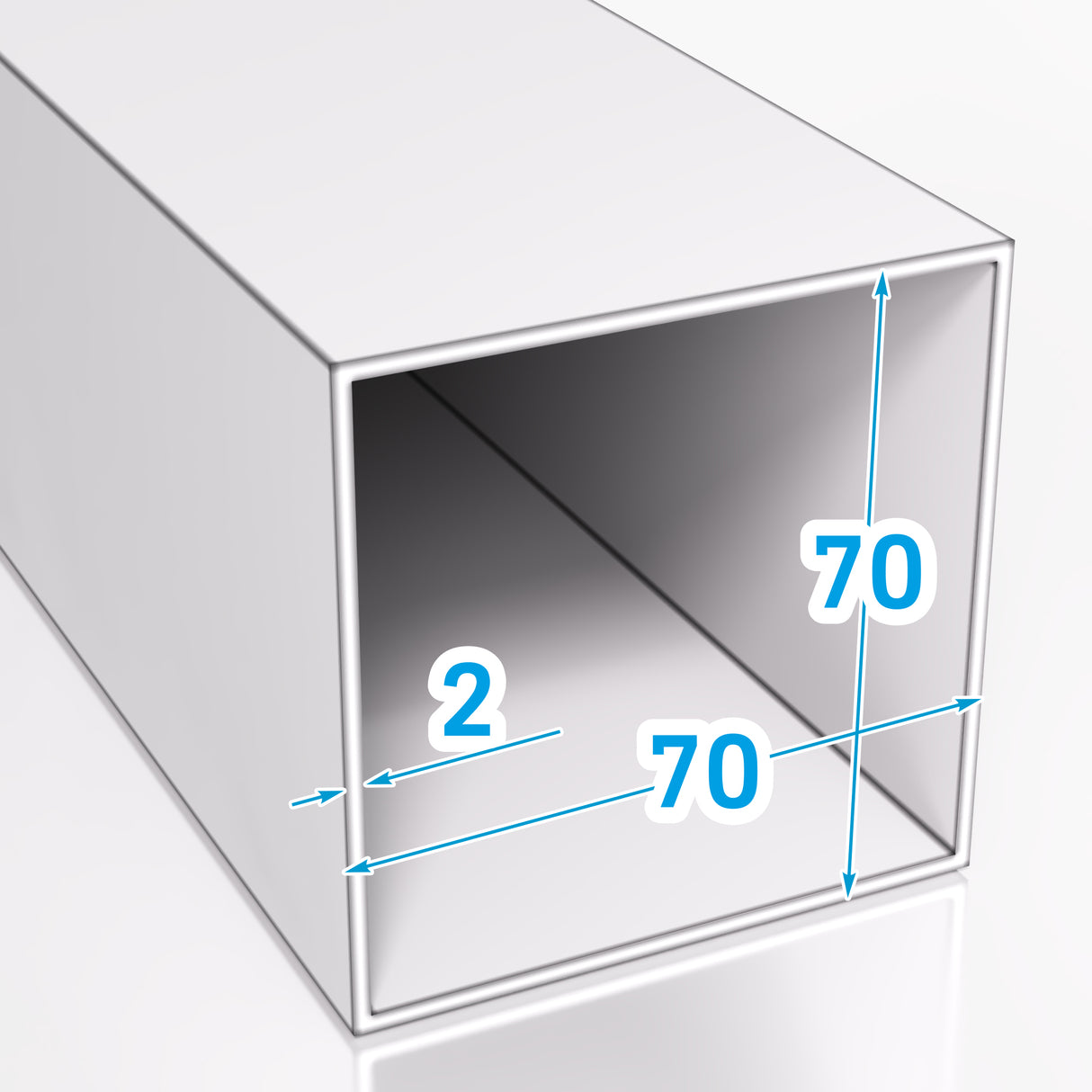 Profil aluminiowy zamknięty prostokątny o wymiarach 80x20 mm i grubości ścianki 2 mm wykonany ze stopu aluminium PA38 EN AW-6060 T66 powierzchnia surowa matowa widoczne delikatne ślady szczotkowania ujęcie perspektywiczne na białym tle prezentujące strukturę i przekrój profilu