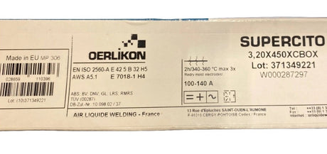 Etykieta z parametrami technicznymi elektrody SUPERCITO 7018 – 3,25 x 450 mm