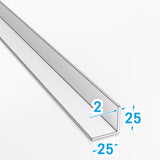 Kątownik aluminiowy 25x25x2 mm PA38 EN AW-6060 z wizualizacją wymiarów technicznych