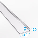 Kątownik aluminiowy 40x20x2 mm PA38 EN AW-6060 z wizualizacją wymiarów technicznych