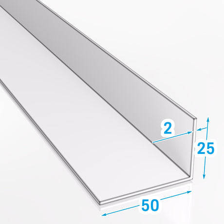 Kątownik aluminiowy 40x20x2 mm PA38 EN AW-6060 z wizualizacją wymiarów technicznych