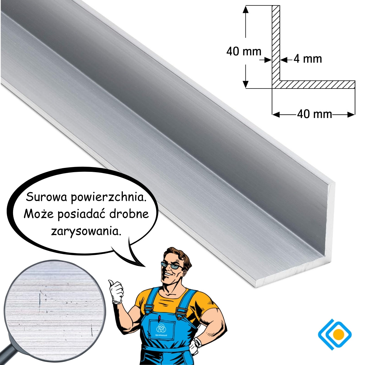 Kątownik aluminiowy 40x40x4 mm PA 38 / EN AW 6060