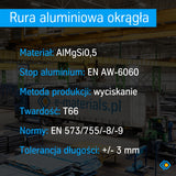 Rura aluminiowa 100 x 3 mm gat. PA38 / EN AW 6060 T66