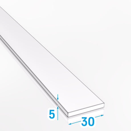 Rysunek techniczny pokazujący dokładnie wymiary płaskownika aluminiowego 30x5 mm PA38 (EN AW-6060) T66