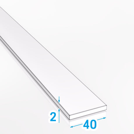 Rysunek techniczny pokazujący dokładnie wymiary płaskownika aluminiowego 40x2 mm PA38 (EN AW-6060) T66