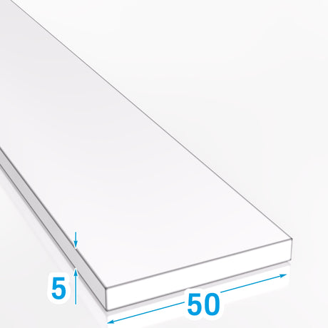 Wymiary płaskownika aluminiowego 50 x 5 mm – EN AW-6060 T66, rysunek techniczny do zakupu online