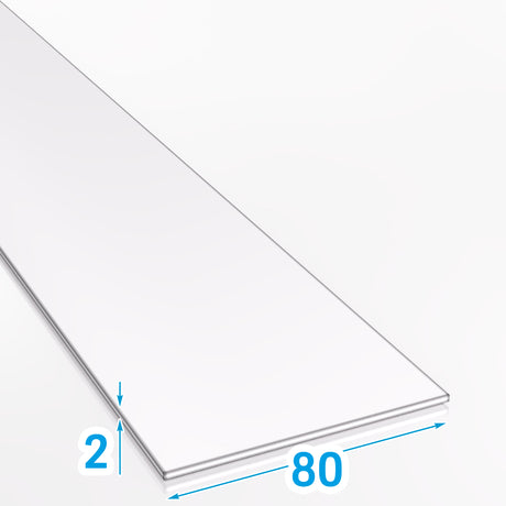 Wymiary techniczne płaskownika aluminiowego 80x2 mm EN AW-6060 T66 PA38 – szerokość 80 mm, grubość 2 mm