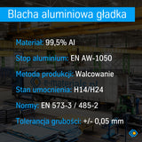 Blacha aluminiowa 3 mm gładka EN AW-1050 H14/H24 foliowana