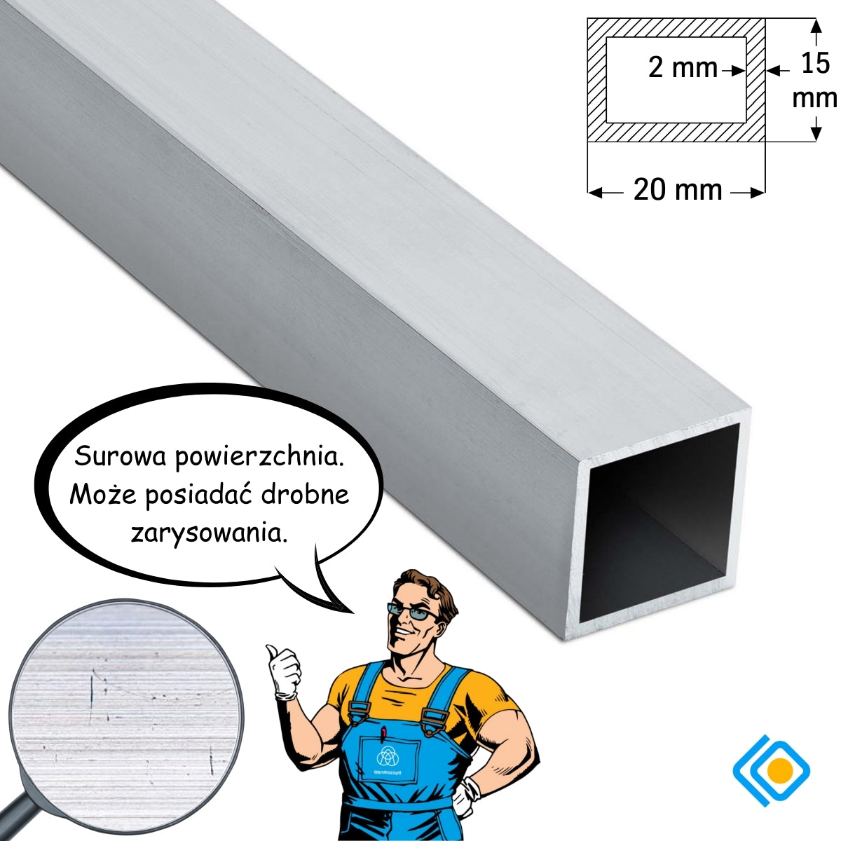 Profil aluminiowy zamknięty 20x15x2 mm PA38 / EN AW 6060 T66