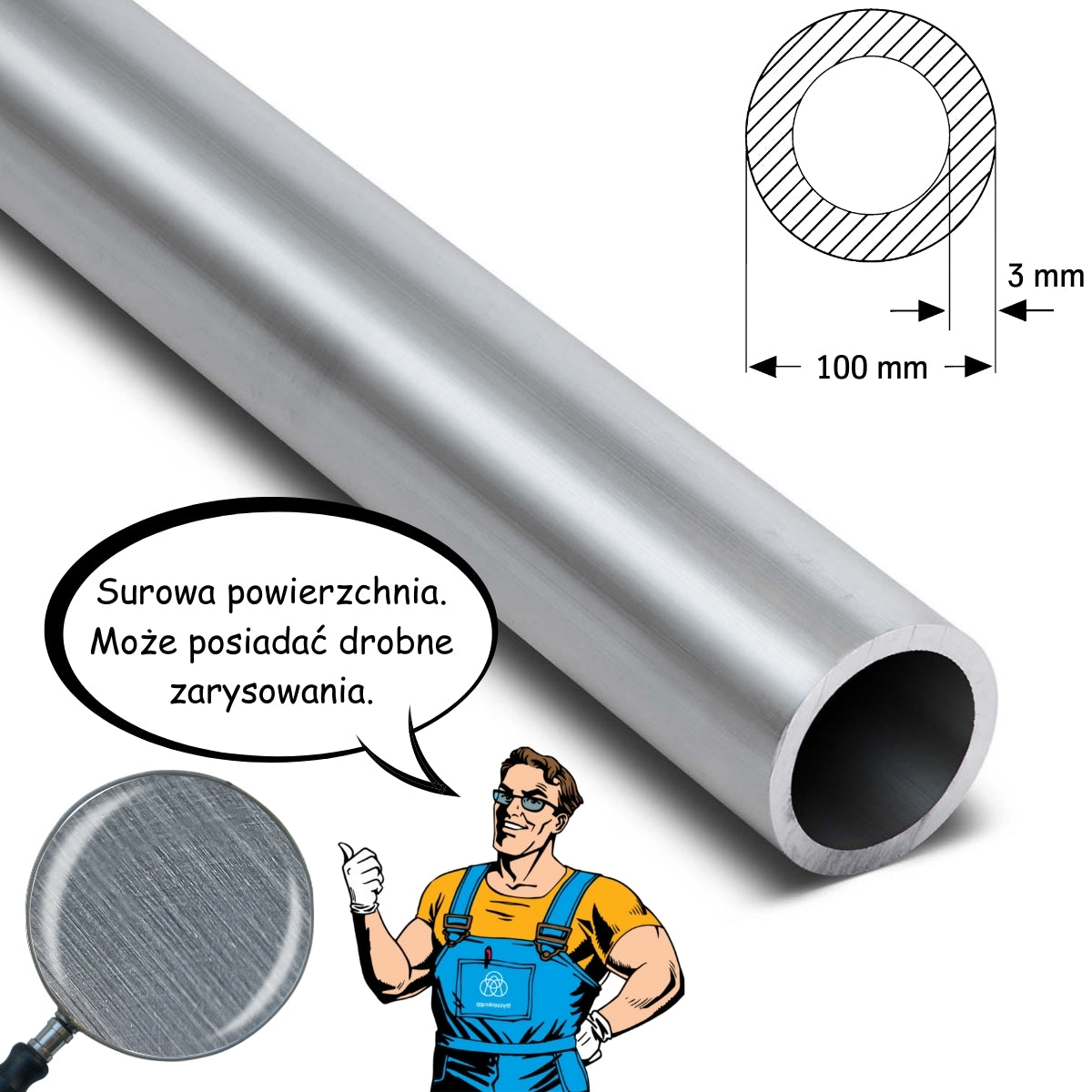 Rura aluminiowa 100 x 3 mm gat. PA38 / EN AW 6060 T66