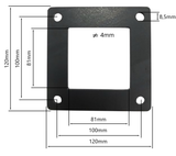 Rysunek techniczny marki montażowej 80×80 mm z dokładnymi wymiarami
