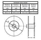Wymiary techniczne szpuli drutu spawalniczego fi 1,2 mm 15 kg SG2 JQ.MG50 MIG/MAG do stali