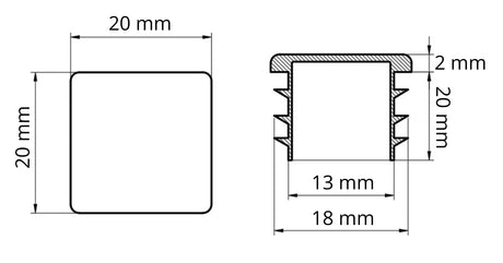 Zaślepka profilu 20x20 mm plastikowa czarna - 10 szt.