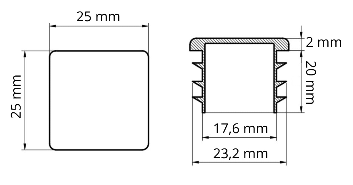 Zaślepka profilu 25x25 mm plastikowa czarna - 10 szt.