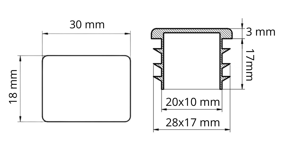 Zaślepka profilu 30x18 mm plastikowa czarna - 10 szt.