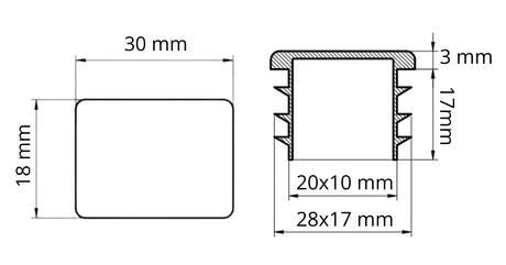 Zaślepka profilu 30x18 mm plastikowa czarna - 10 szt.